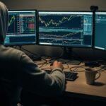 어두운 방 안에서 커피 한 잔과 함께 모니터를 보고 있는 현실적인 블로거의 모습